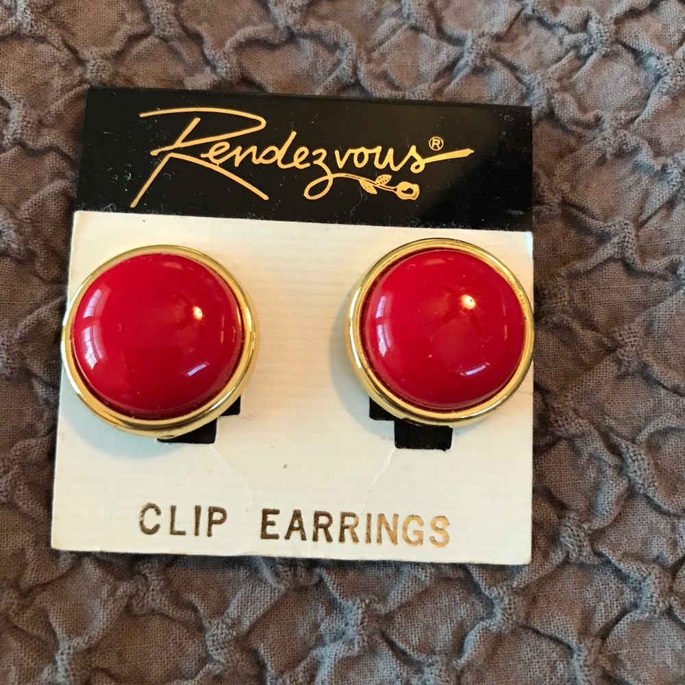 Vintage Rendezvous Red and Gold Clip Earrings